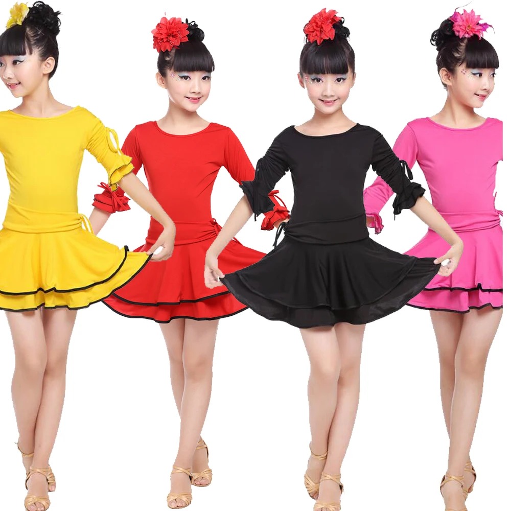 Girl Long Sleeves Latin Dance wear Standard Kids Latin Competition dance Dress Children Salsa Ballroom Dancing costumes Outfits