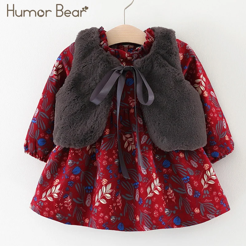 Осенне зимняя одежда Humor Bear платье принцессы для маленьких девочек бархатное с