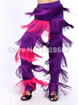 Dance Pants Black Red Purple Blue White Latin Dance Salsa Woman Pants Girls Tango Dance Costumes Fringe Clothes / Samba Pants