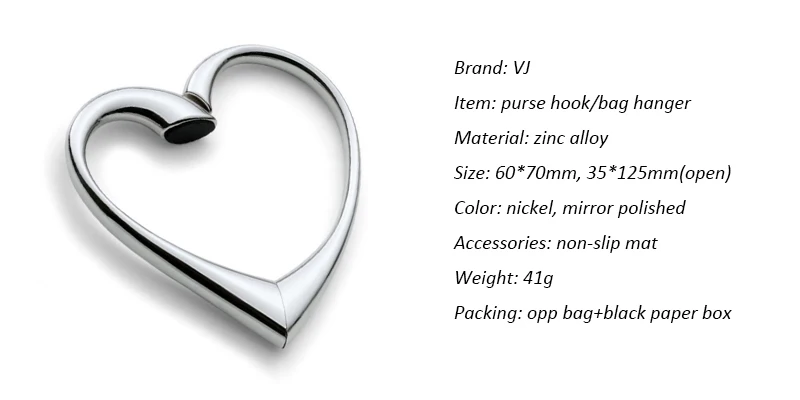 VJ 10 шт. В форме сердца вращающийся мешок вешалка складные никелевые полированные сумки крюк для свадебных подарков женщин мужчин