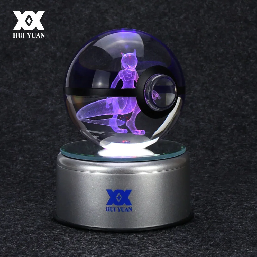 Kaufen Mewtu 3D Kristallkugel Pokemon Go Licht Glaskugel Gravur Runde Mit Schwarze Linie Ball LED Bunte Basis Kind der geschenk