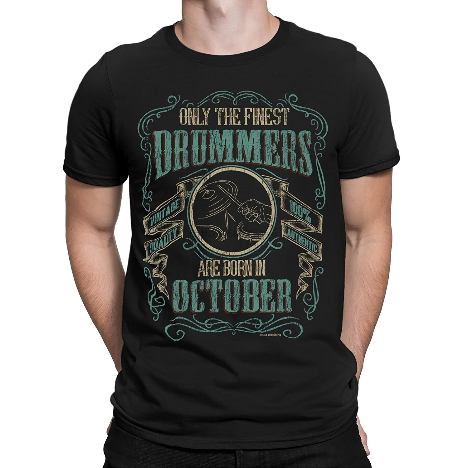 

Mens Drums T-Shirt Only The Finest DRUMMERS are Born in OCTOBER Music Birthday Gift