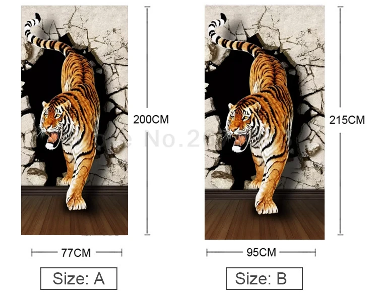 DIY ПВХ водонепроницаемые самоклеящиеся съемные дверные наклейки Тигры вниз горы 3D Настенные обои для гостиной двери декор Фреска