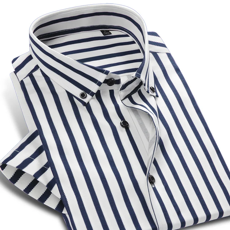 Яркие полосатые рубашки с коротким рукавом, Летняя мужская рубашка на пуговицах, мужская деловая Повседневная рубашка, приталенная рубашка