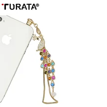 Наушники TURATA с длинной цепочкой и большим павлином, заглушка для смартфона, Пылезащитная Заглушка с бриллиантами, заглушка для наушников для iPhone 7, Xiaomi, samsung