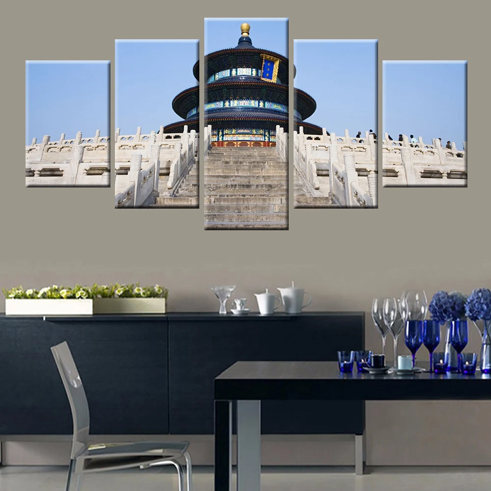 

5 panel wall art modern high-definition printing Chinese prayer hall poster canvas painting home decoration mural