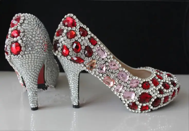 Gorgeous And Fashion Red Crystal High Heels Rhinestone Bride Wedding Shoes Banquet Nightclub Party Prom Pumps Woman Shoes zx 1038 elegant gorgeous rhinestone bride tiara golden size m