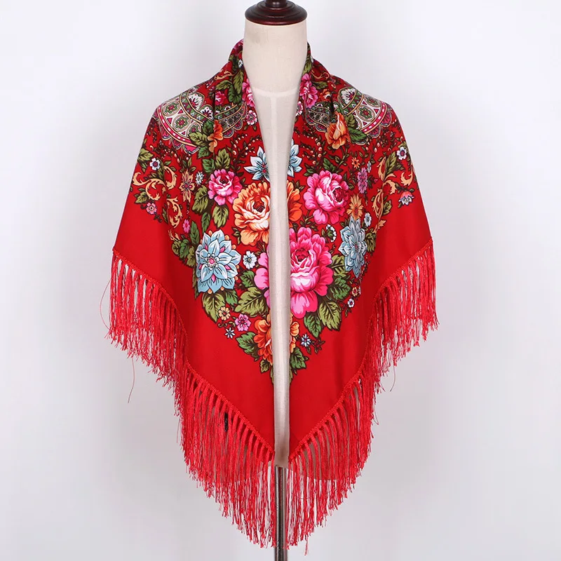 

Luxury Printing Oversize Square Blankets Russian Women Wedding Scarf Retro Style Cotton Handkerchief Autumn Shawl 100*100cm