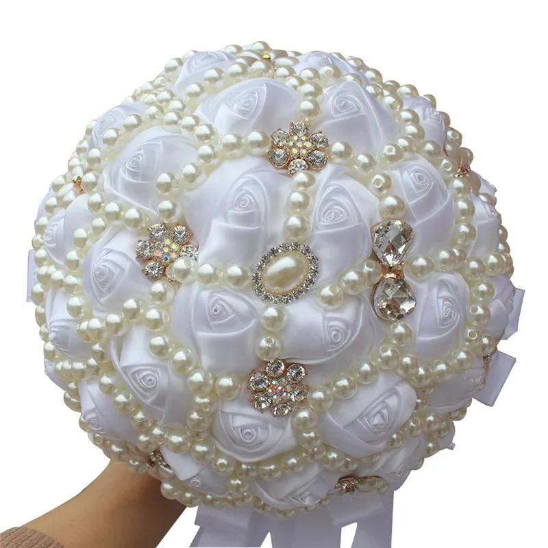 Восемь различных стилей белого цвета Атлас Стразы Холдинг Цветы Свадебные цветок невесты ручной работы ленты букет для невесты