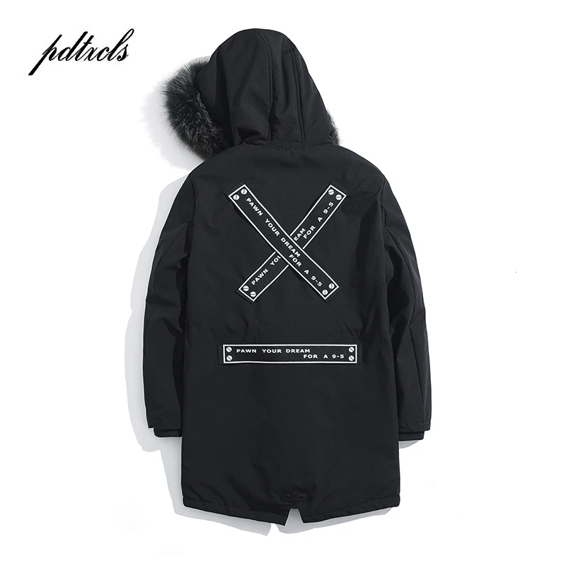 

New Fashionable High Quality Men's Thick Winter X-Length Coats High Street Warm Casual Slim Jackets Male Hooded Parkas Ribbons