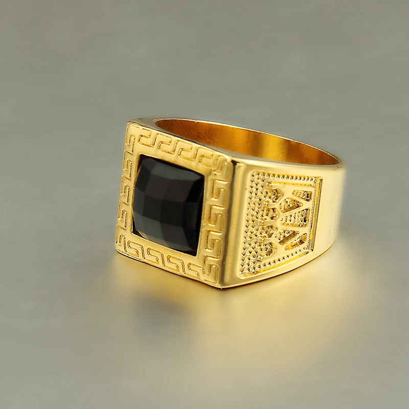 2015new famous brand men jewelry 18k gold black stone ring european