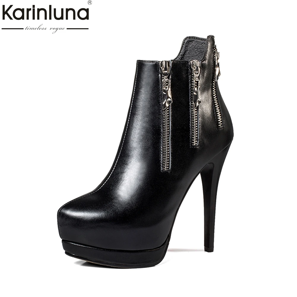 

KARINLUNA 2018 brand design cow leather zipper decoration women shoes woman thin high heel ankle boots genuine leather boots