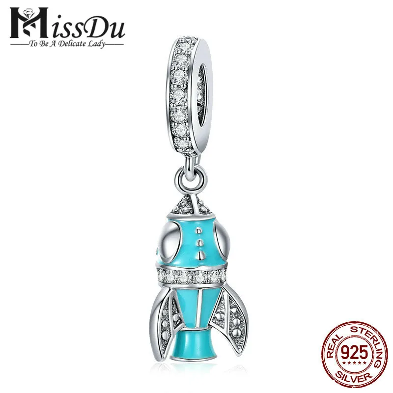 

Genuine 925 Sterling Silver Valor Rocket Light Green Blue Enamel Charm fit Bracelets Bangles DIY Jewelry Making SCC906