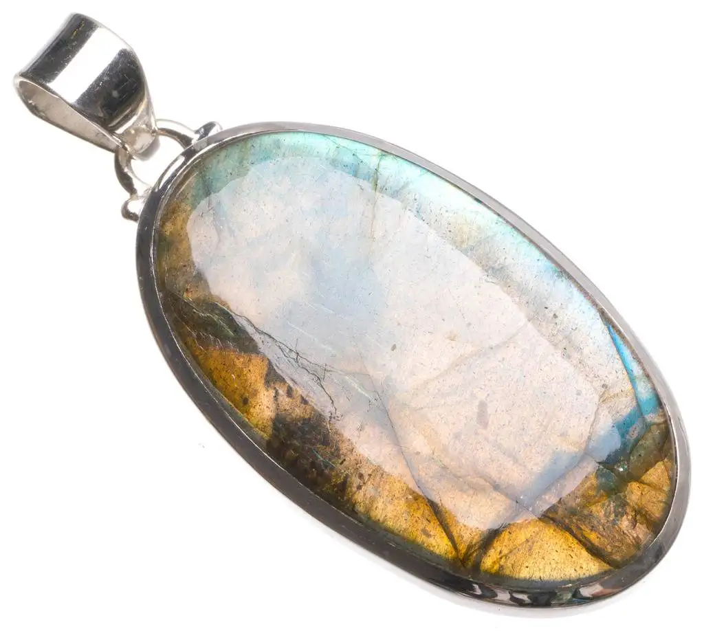 

Natural Blue Fire Labradorite Handmade Boho 925 Sterling Silver Pendant 2 1/4" U0344