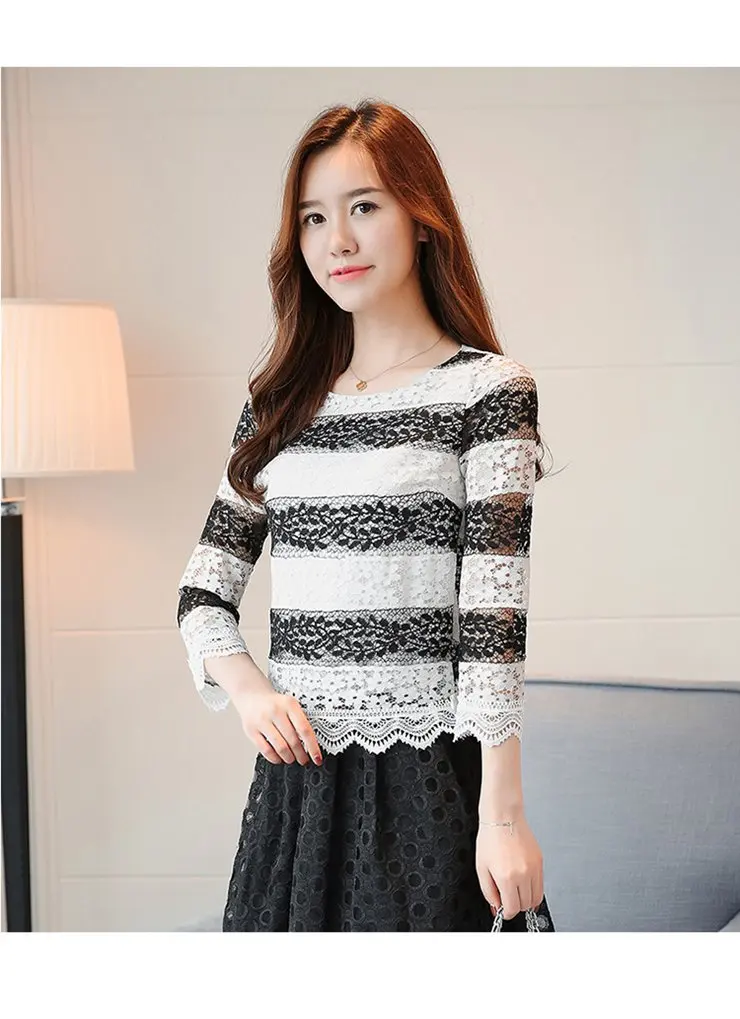 Fashion Women Long Sleeve T Shirts Autumn Casual Lace Tees
