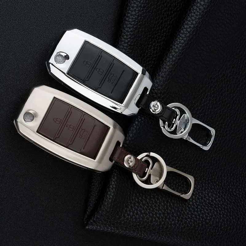 Zinc Alloy+leather Car Key Fob Cover Case For Kia Rio K2 Sportage 2017