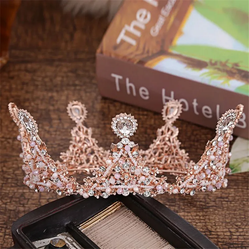 Luxury Crystal Round Crown Handmade Flower Wedding Tiaras and Crowns