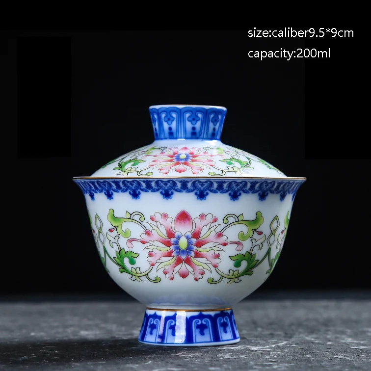 Цзиндэчжэнь керамика синий и белый фарфор Винтаж Gaiwan с комплект крышек Творческий Золото Высокие ноги чай горшок дома посуда для напитков чай чайник - Цвет: I