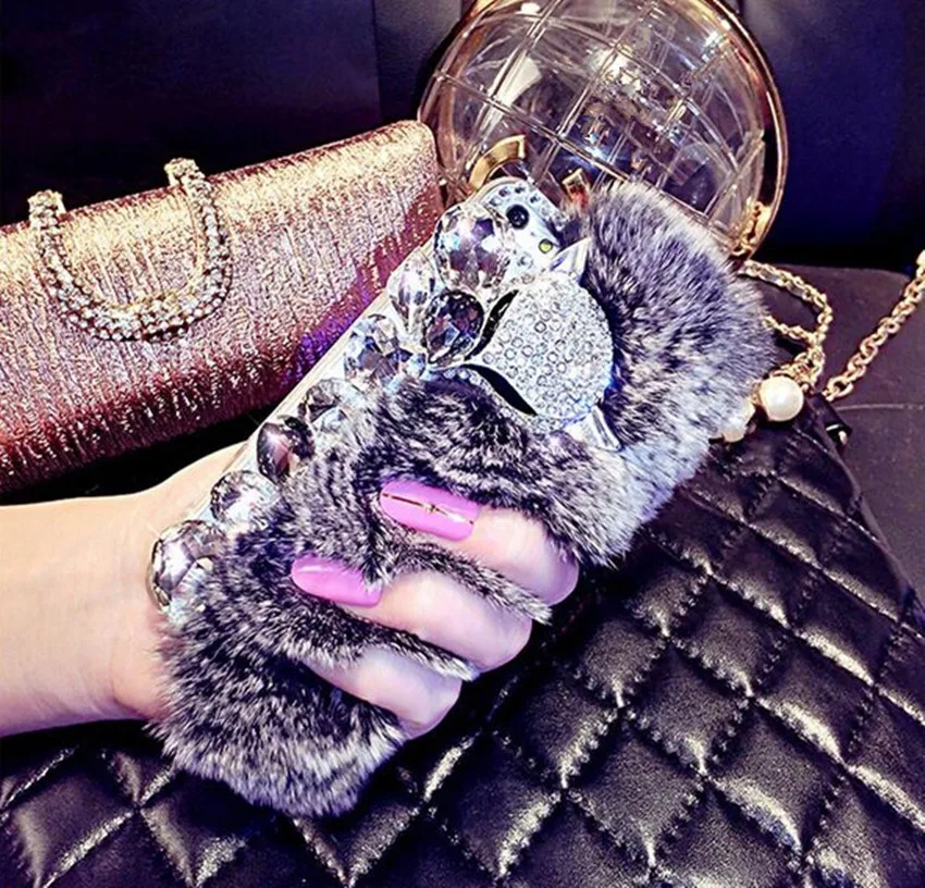 3D-New-Big-Diamond-Real-Rabbit-Fur-Soft-Cover-Case-For-Iphone-X-6-6s-6Plus (4)