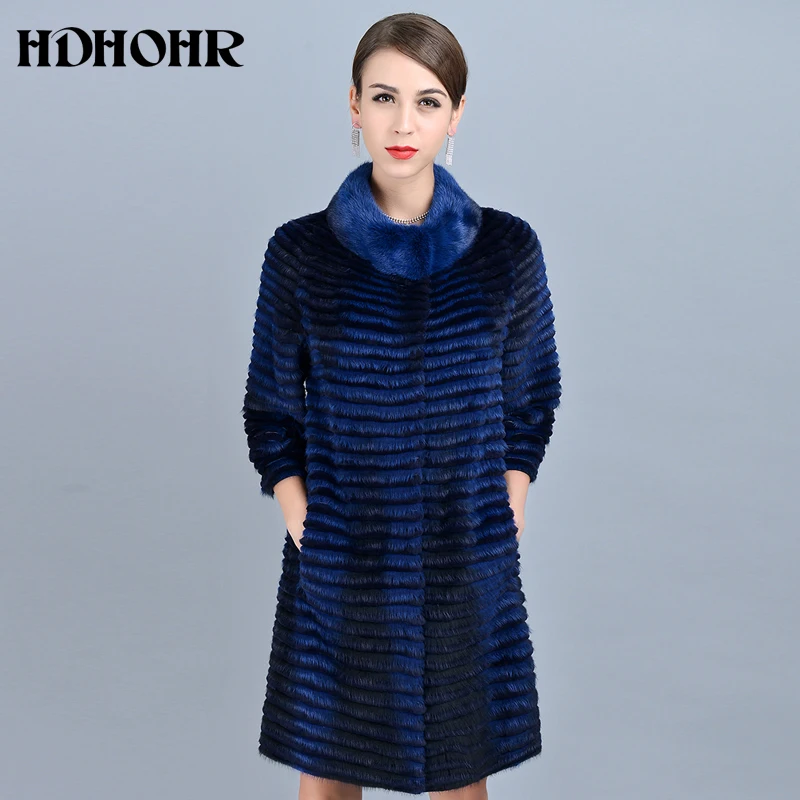 HDHOHR, высокое качество, Вязаные норковые шубы, модные натуральные норковые шубы, зимние куртки для женщин, теплые длинные шубы из натурального меха