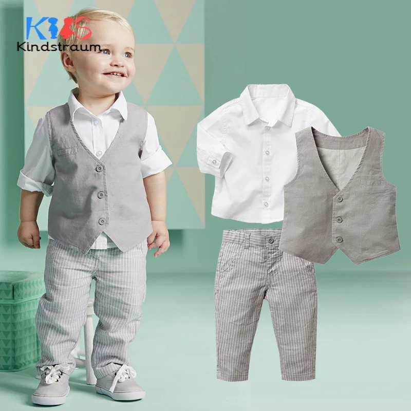 

Kindstraum 2018 New Baby Clothing Sets 3pcs Gentleman Solid Shirt+Vest+Pant Fashion Toddler Boys Formal Suits Wedding Set, MC940