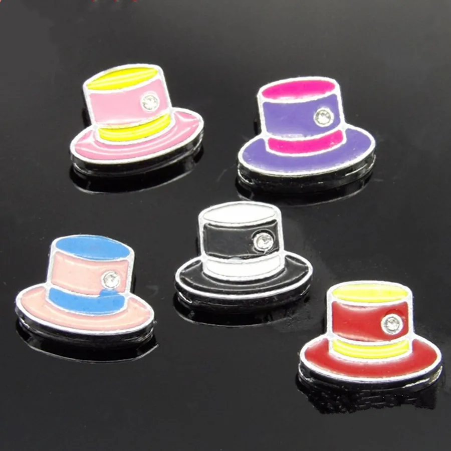

Wholesale 20PCS/Lot 8MM Hat Slide Charms Mixed Colors Fit for 8MM Wristband or Belt SC138