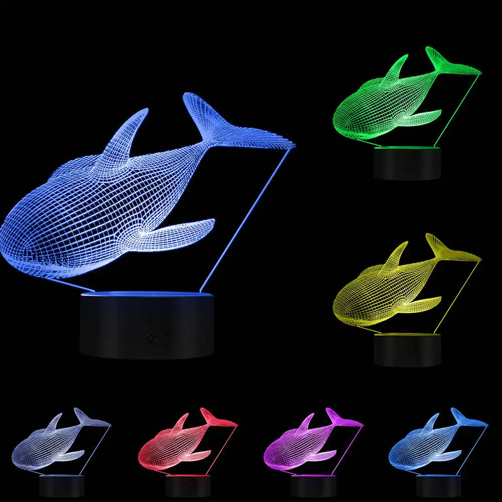 Цветной 3D оптический иллюзионный светодиодный светильник в форме Кита, акриловый визуальный перспективный модный модельный домашний декор, ночной Светильник