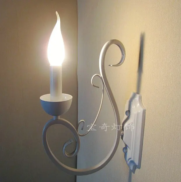 

Vintage wall light 1 Pieces E14 Mediterranean white simple wrought iron candle lamp E14 base lighting fixture