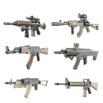 6 Stuks Gun Model Militaire Monteren Wapen Sniper Assault Rifle Cs AK47 Svd M4A1 Acr Swat Bouwstenen Bricks Speelgoed jongens Kinderen