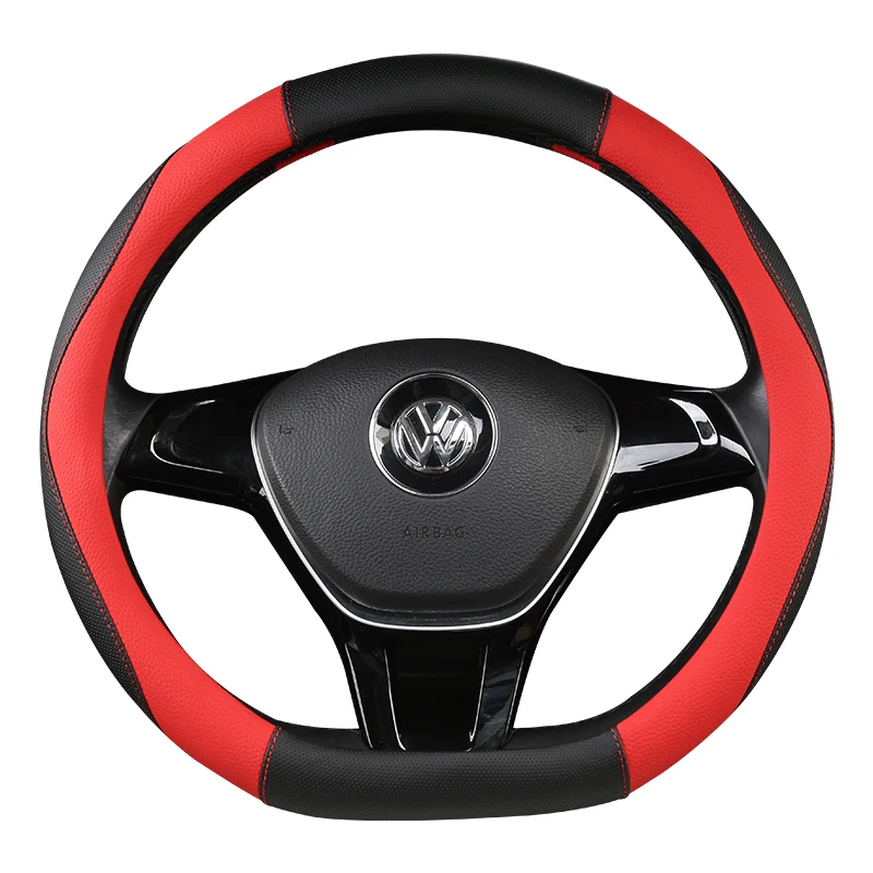 

KKYSYELVA D Shape Steering-Wheel Black Auto Car Steering Wheel Cover Leather 38CM wheel cover Interior accessories