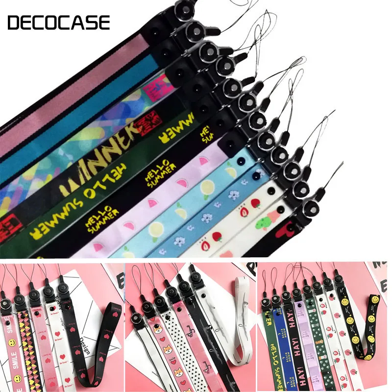 Decocase 3 قطعة أزياء للجنسين النساء الرجال متعددة تصميم ID شارة حامل الحبال المحمول شريط لتعليق الهاتف المحمول العالمي يستخدم الهاتف اكسسوارات