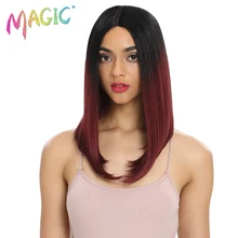 Магические волосы 1" Термостойкое волокно синтетический парик из волос красный черный цвет шелк прямые синтетические кружева передние парики для черных женщин