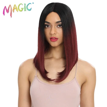 

MAGIC Hair 18"Heat Resistant Fiber Hair Synthetic Wig Red Black Color Silk Straight Synthetic Lace Front Wigs for Black Women