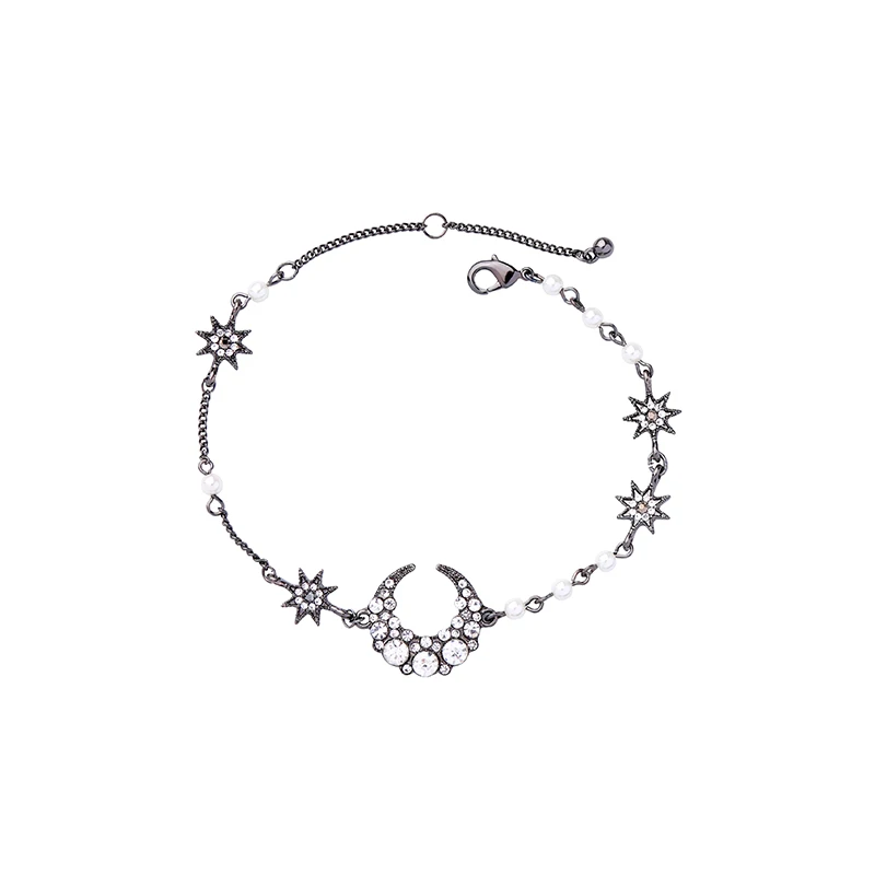 Kissme изысканные Кристальные акриловые жемчужные браслеты в форме звезды и Луны для женщин, подарки, двухцветные браслеты с подвесками, модные аксессуары