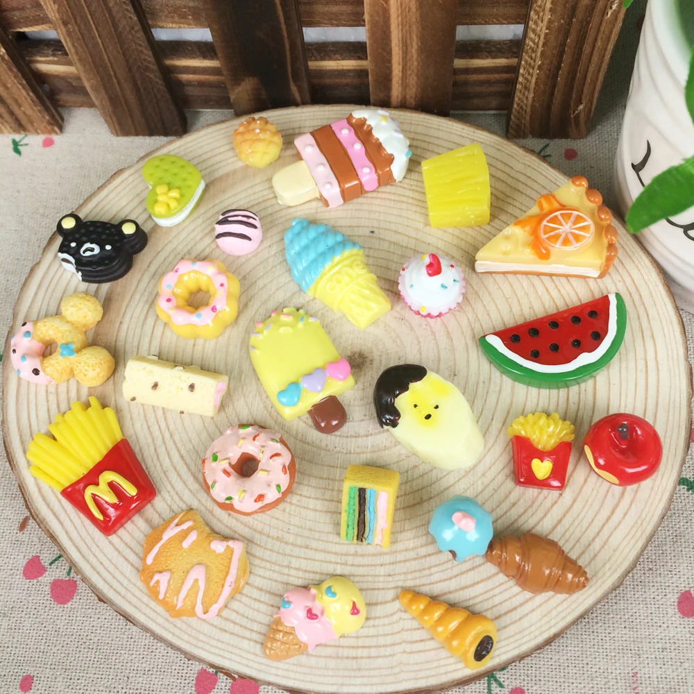 Random Mix 20Pcs Kawaii Flat Back DIY Miniature Artificial Fake font b Food b font Cake