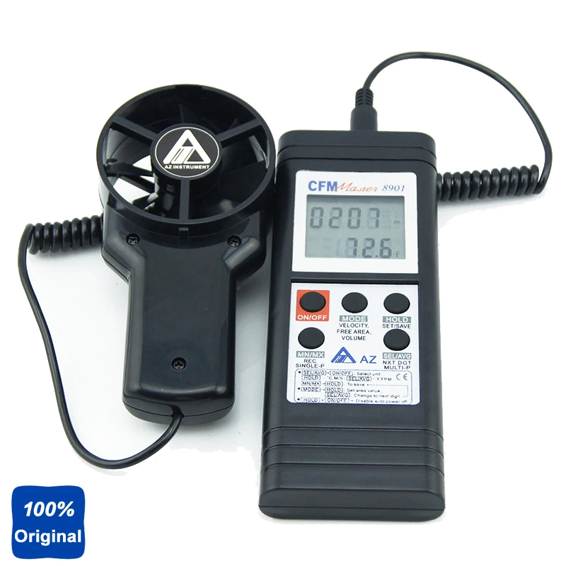 AZ 8901 Handheld RS232 Remote Fan Air Flow Meter Anemometer Testerin