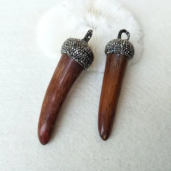 

5 pcs Trendy Style Paved rhinestone Crystal Beads Caps Unique OX Horn Pendants for Handmade DIY Necklace jewelry For women PD751