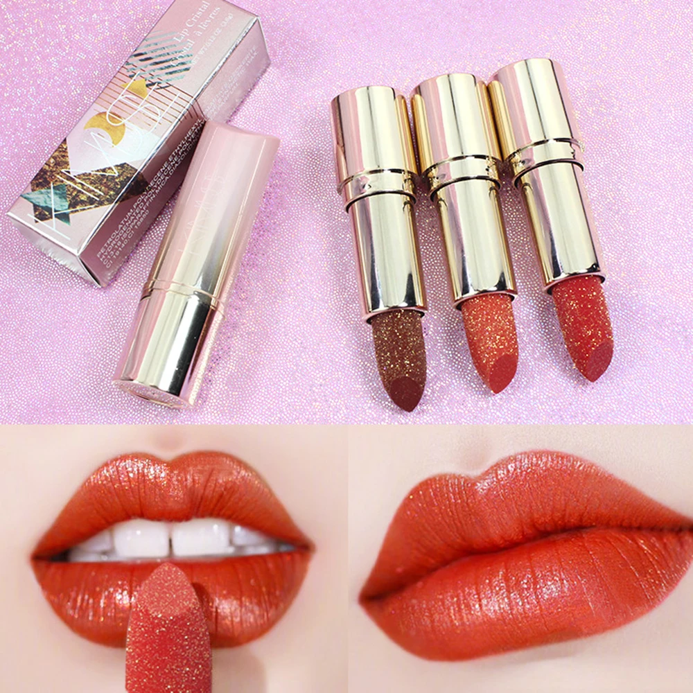 

Matte Gold Powder Diamond Glossy Lipstick Starry Sky Shining Long Lasting Lipstick Lip Makeup Maquiagem Cosmetic Lip stick TSLM2