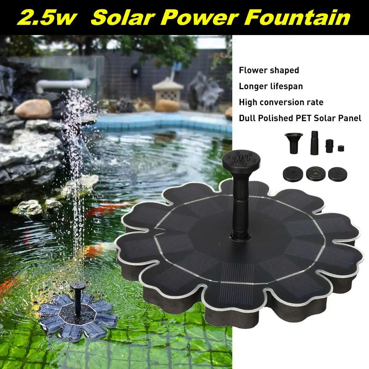 

Garden Pond Solar Power Floating Bird Bath Landscape Water Fountain Pump 5V 2.5W Pool Solar Panel Water Pump Kit Decoration