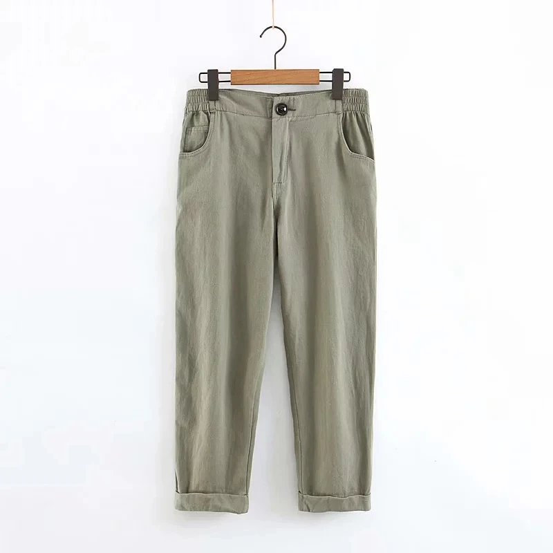 

Klacwaya women cotton 100% pants 2019 spring-autumn office ladies chic loose trousers girls street-wear pantalon femme