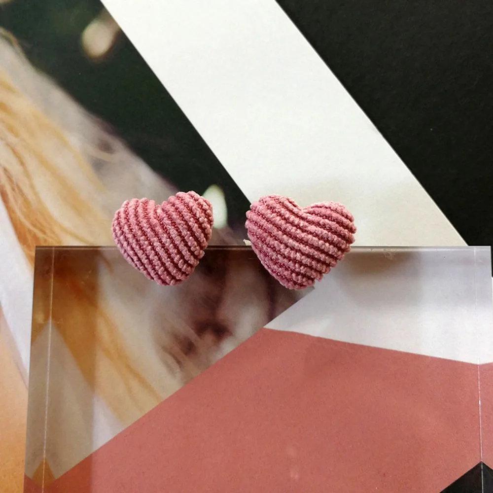 Chadestinty, розовые, красные серьги в форме сердца из хлопчатобумажной ткани без отверстий, Геометрические Квадратные серьги, корейские ювелирные изделия, серьги на клипсах