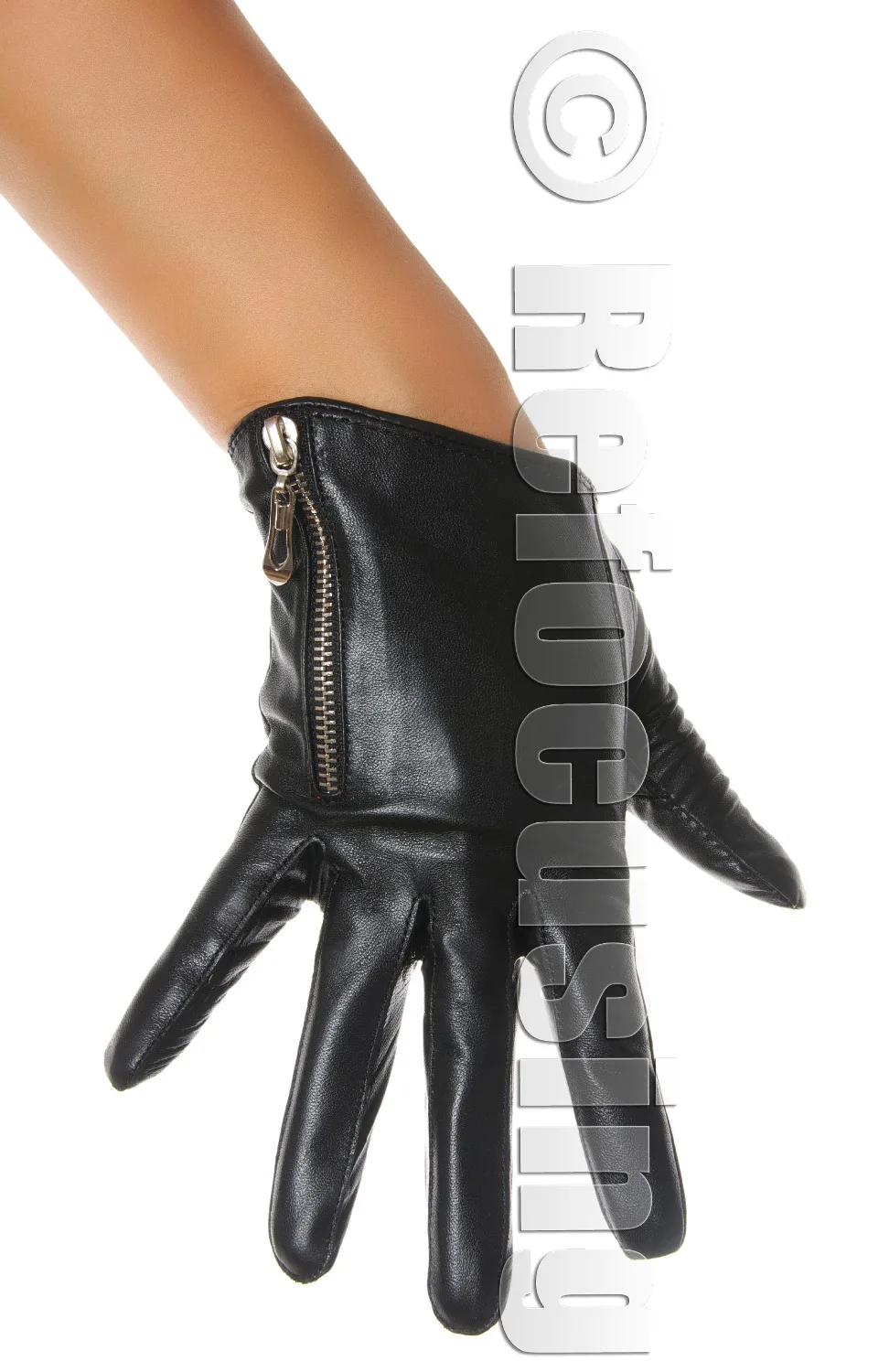 LADIES BLACK ZIP LEATHER GLOVES SEXY ZIPPER BIKERin Women's Gloves