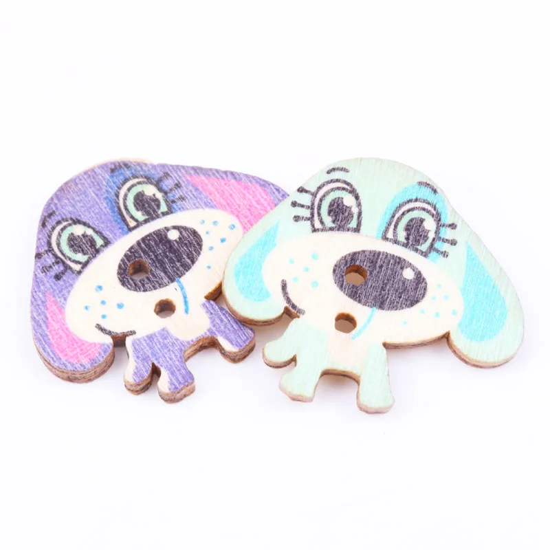 강아지 강아지 모양의 나무 단추 홈 장식 공예 Scrapbooking 20Pcs 2 구멍 혼합 된 색상 26x30mm MT0733
