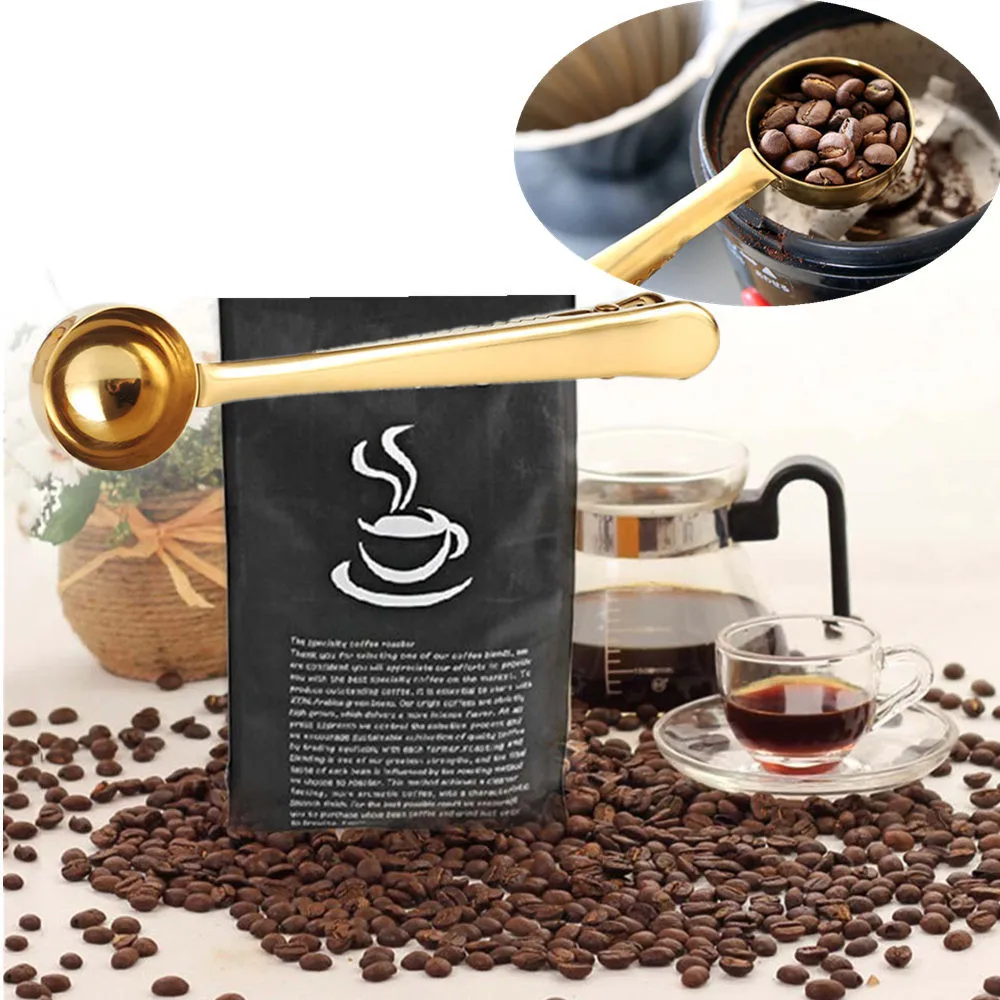 Новая кофейная ложка из нержавеющей стали, мерная ложка с уплотнительным зажимом, Золотая кофейная ложка, cucchiaino, caffe, горячая распродажа, cucharitas, кафе