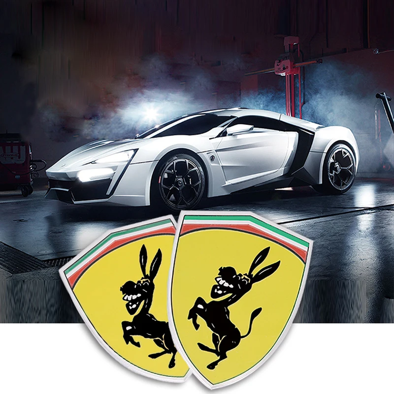 Paired New 3D Aluminum Donkey Logo Emblem Car Body Sticker Steering