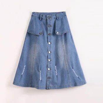 

2019 Plus Size Women A-Line Denim Skirts Midi 6XL High Waist Big Size 7XL Women Denim Long Skirt Vintage Blue Saias Faldas Jupe