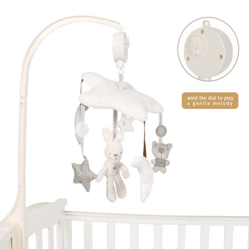 

Cute Newborn Baby Musical Crib Mobile Bed Bell Toys Moon Star Rattle Toys Wind-up Music Box Rotating Bracket Early Learning Toys