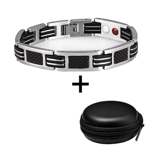 10290 And Box LITTLE FROG Black Magnetic Bracelet Men Stainless Steel Men Bracelet Hand Chain Blue Silicone Energy Germanium Hologram Bracelet - Окраска металла: 10290 And Box