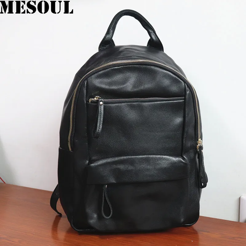 

100% Sheepskin Leather Backpack Ladies Schoolbag Bagpack Genuine Leather Travel Bag Fashion Black Large Capacity Women Backpack
