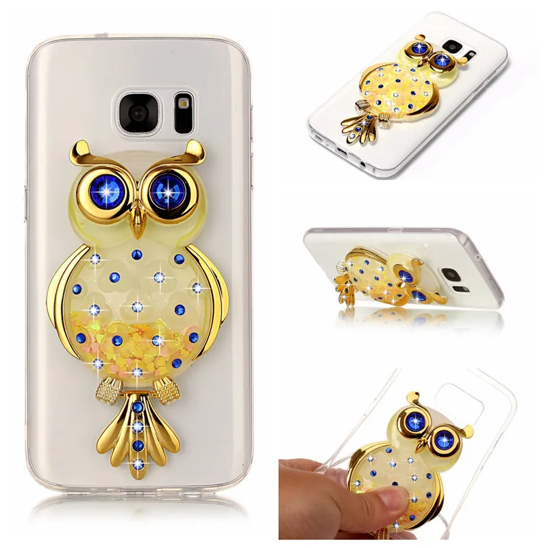 

2017 Luxury Quicksand Liquid Owl Soft Bracket Case For Samsung Galaxy S7 Edge S8 Plus A3 A5 A7 J3 J5 J7 2015 2016 Phone Cover